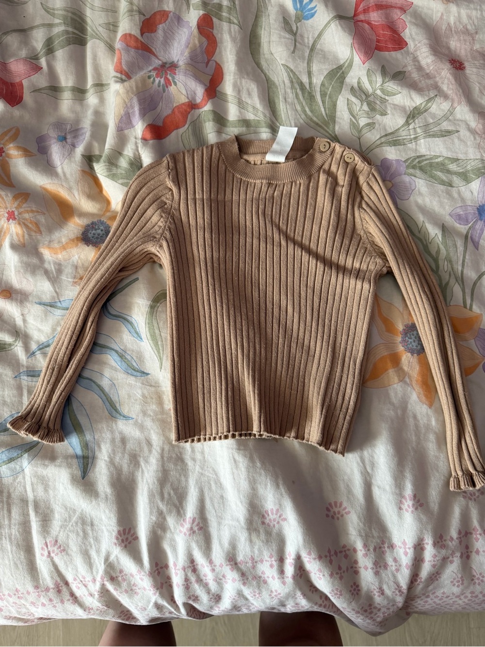 H&M Ribbed Long-Sleeve Crewneck Top in Camel